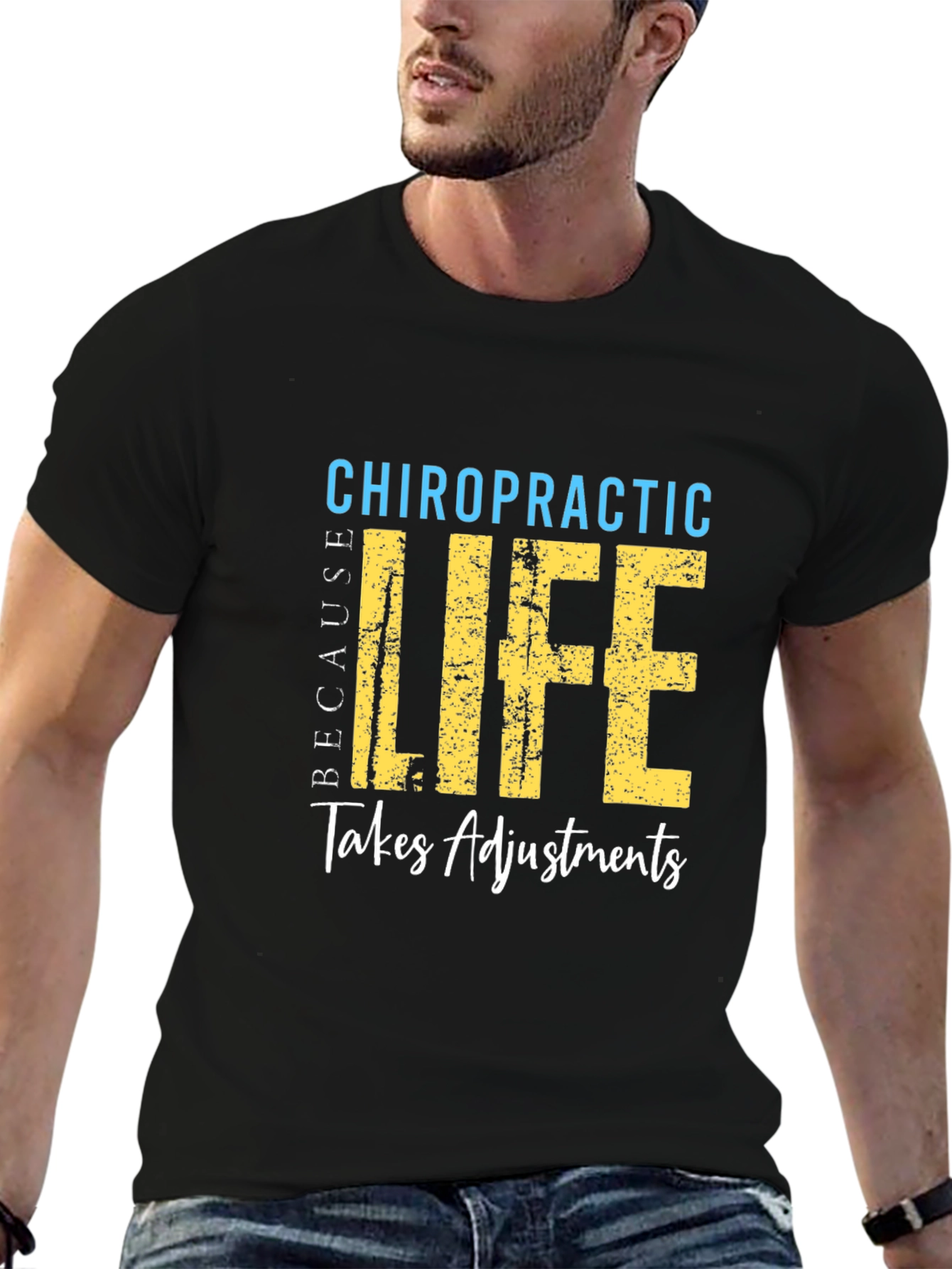 Camiseta Negra de Quiropráctica La Vida Requiere Ajustes