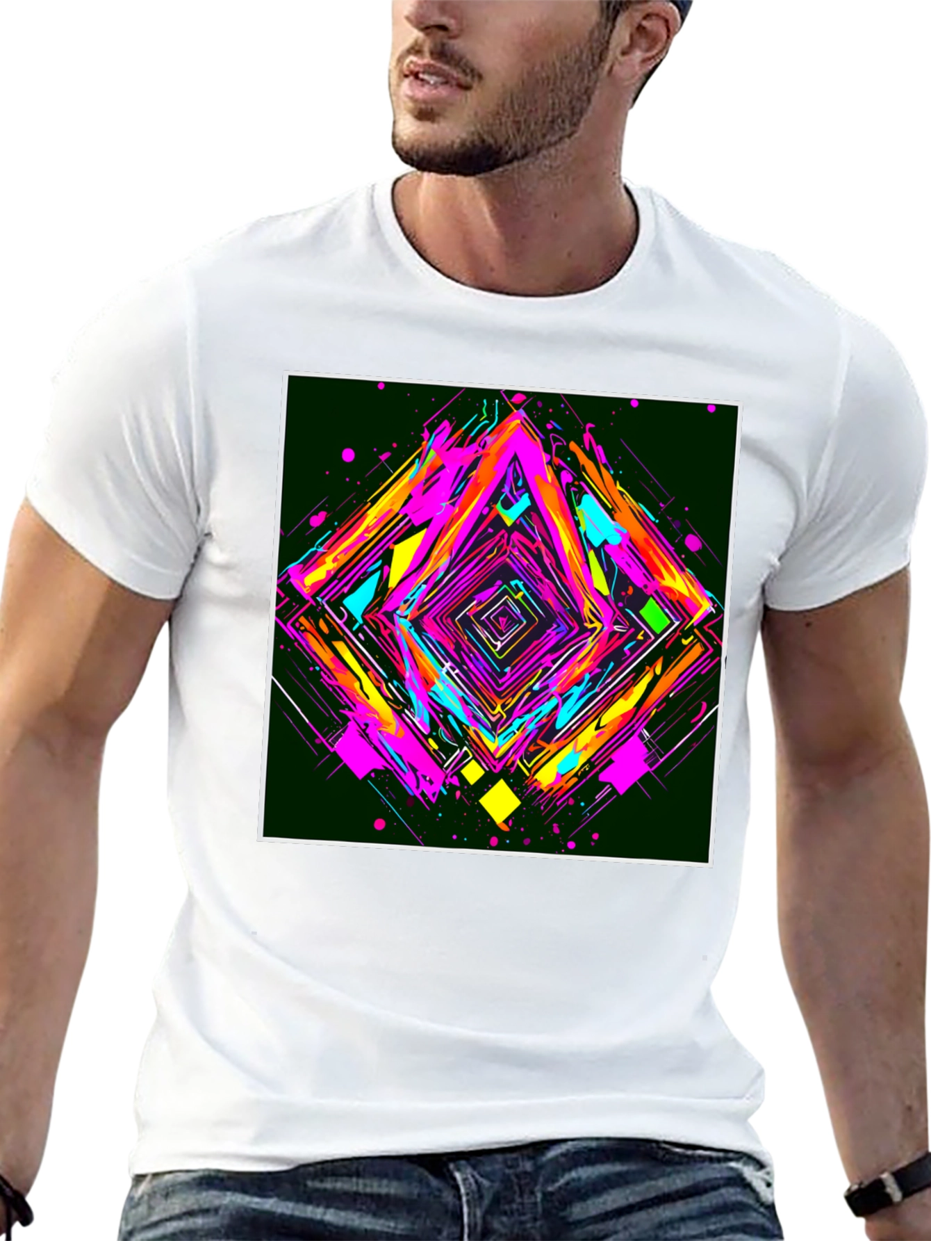 Camiseta Negra con Diseño Abstracto Geométrico
