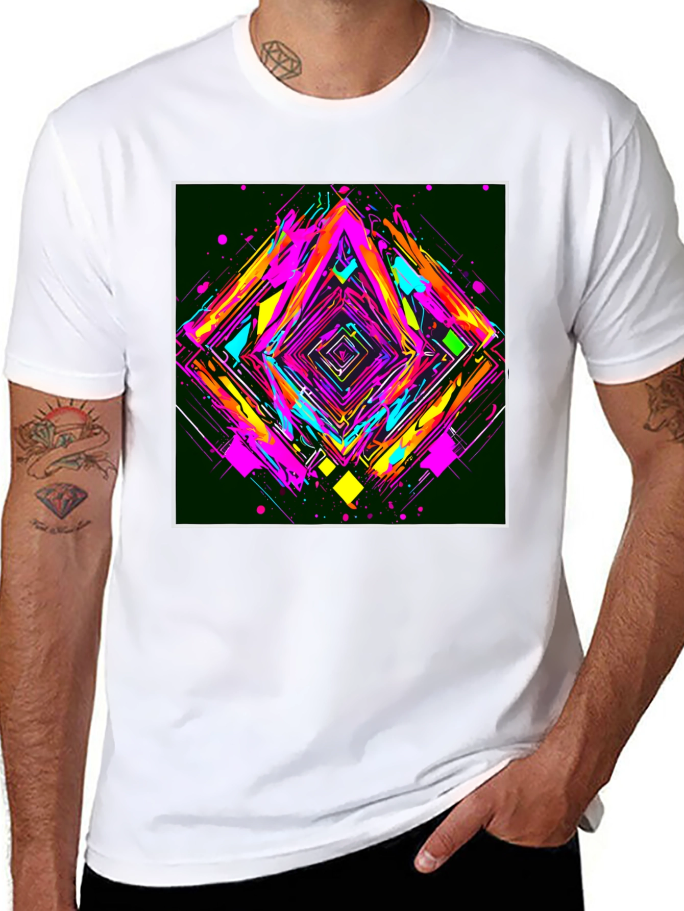 Camiseta Negra con Diseño Abstracto Geométrico