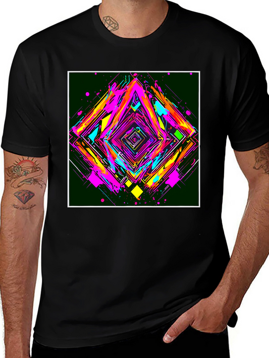 Camiseta Negra con Diseño Abstracto Geométrico