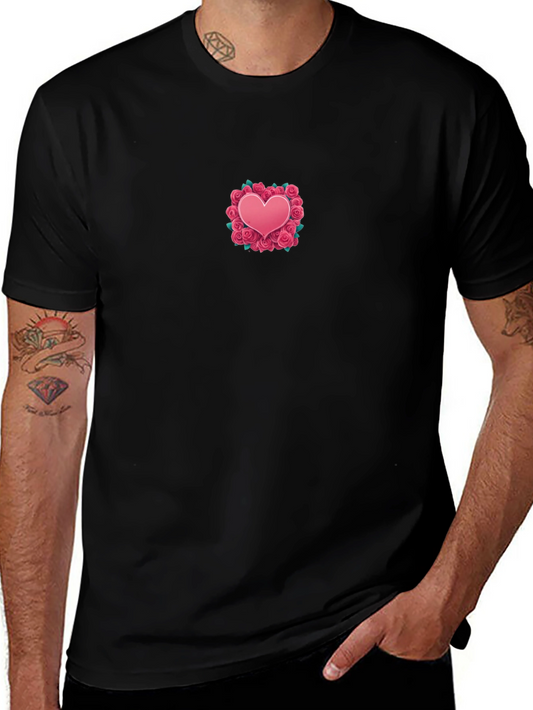 Camiseta Negra con Corazón Floral Romántica