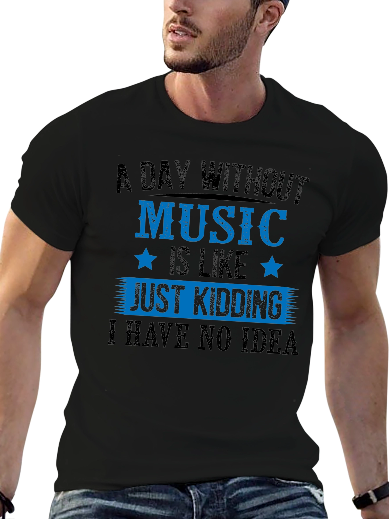 Camiseta Negra con Diseño Musical Humorístico