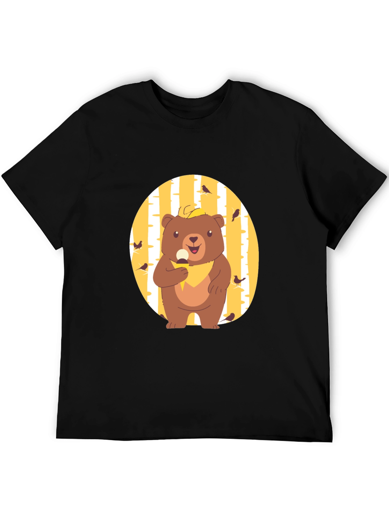 Camiseta Negra con Diseño de Oso Comiendo Helado