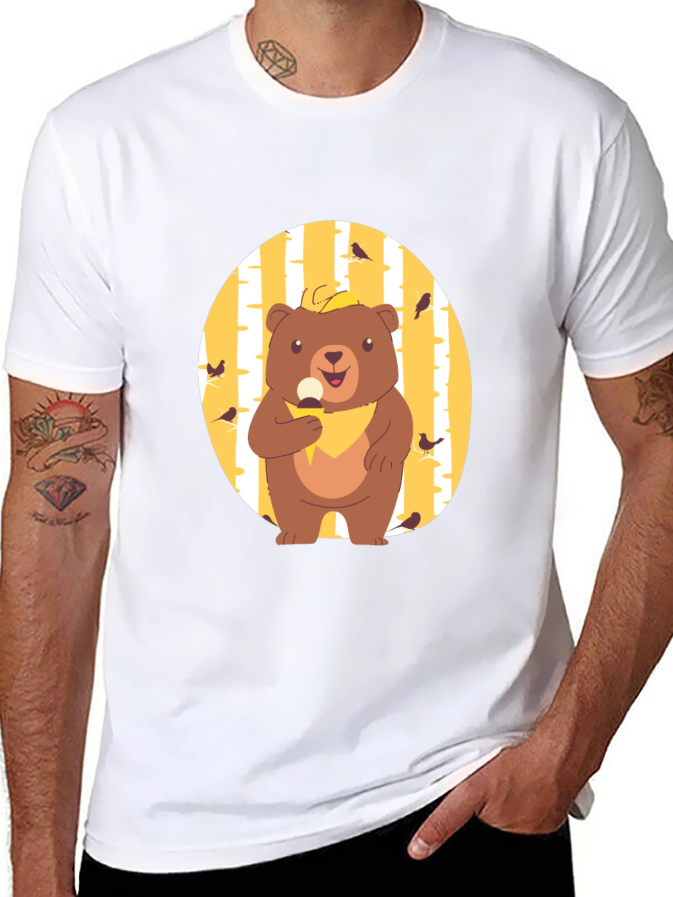 Camiseta Negra con Diseño de Oso Comiendo Helado