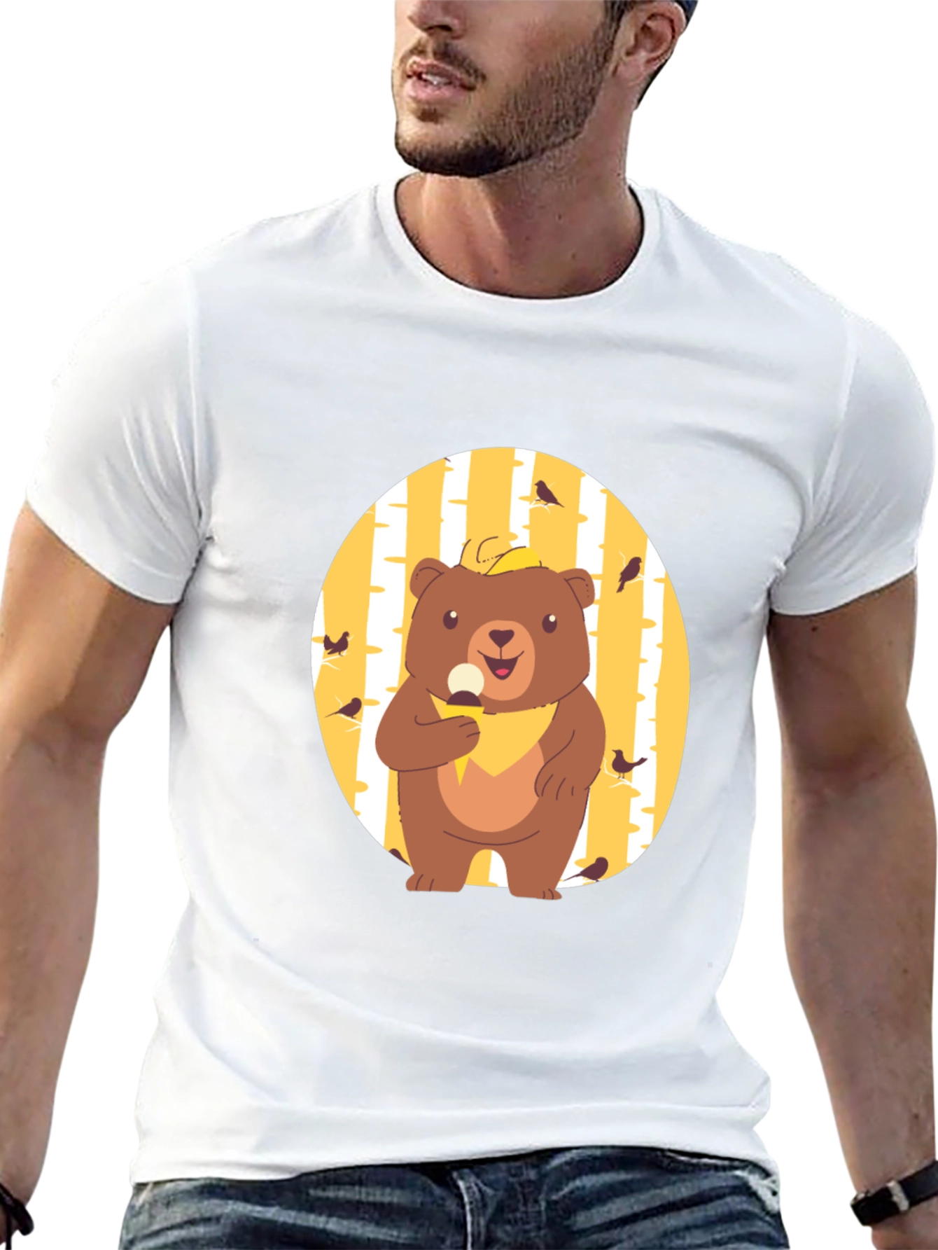 Camiseta Negra con Diseño de Oso Comiendo Helado