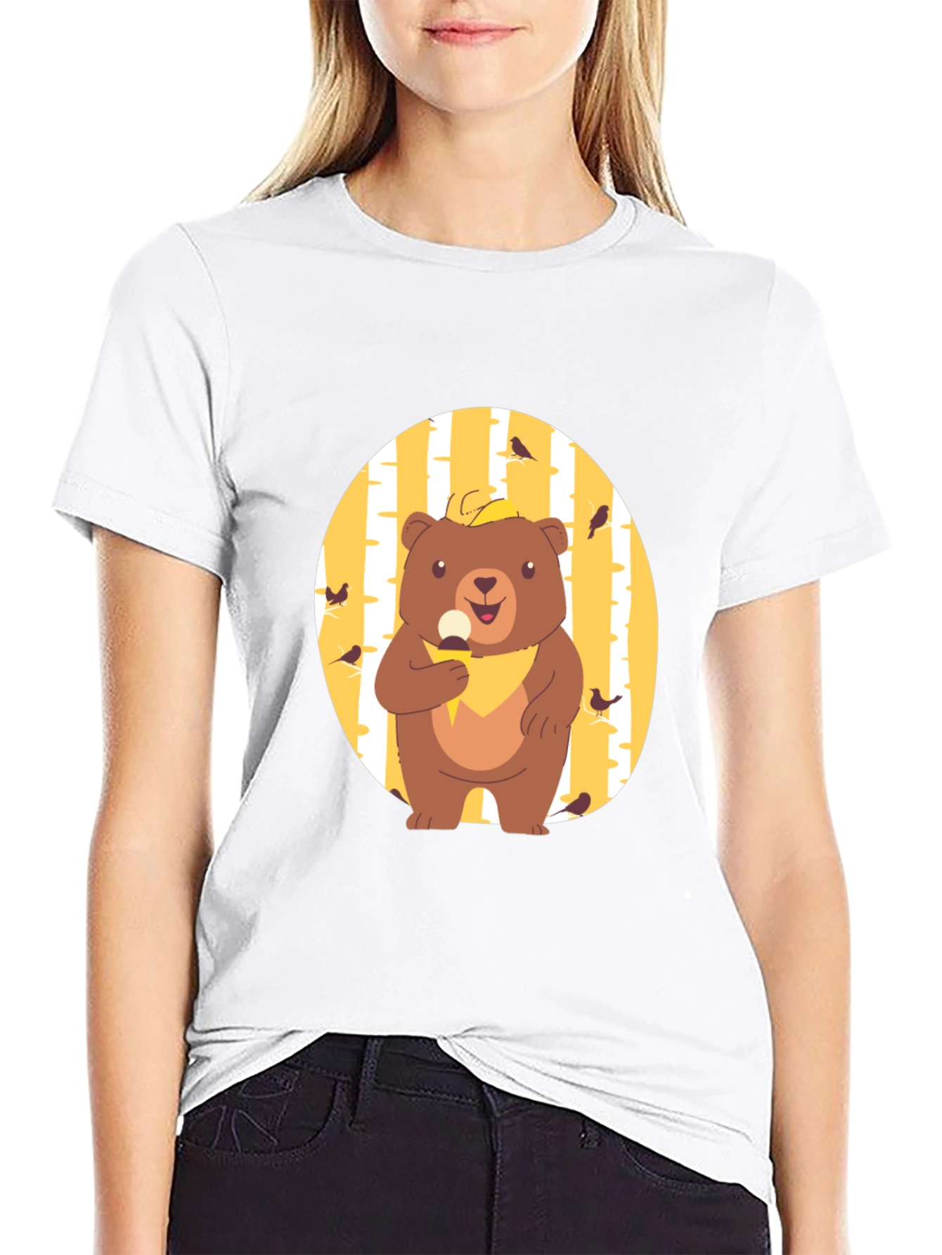 Camiseta Negra con Diseño de Oso Comiendo Helado