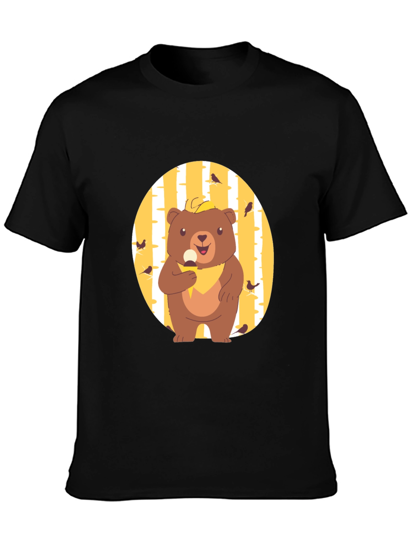 Camiseta Negra con Diseño de Oso Comiendo Helado