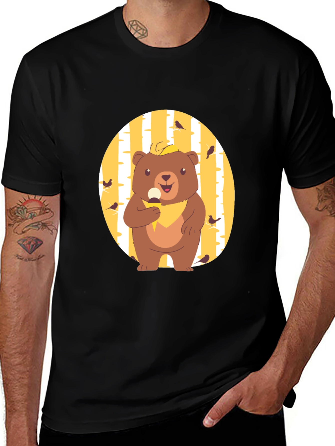 Camiseta Negra con Diseño de Oso Comiendo Helado