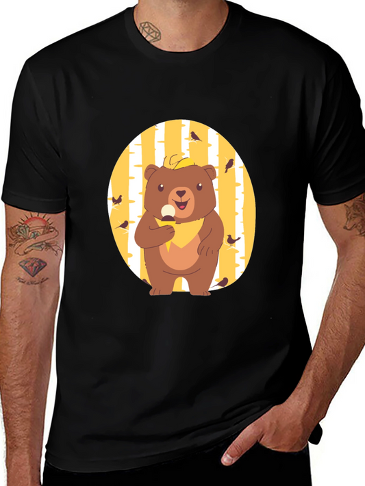Camiseta Negra con Diseño de Oso Comiendo Helado