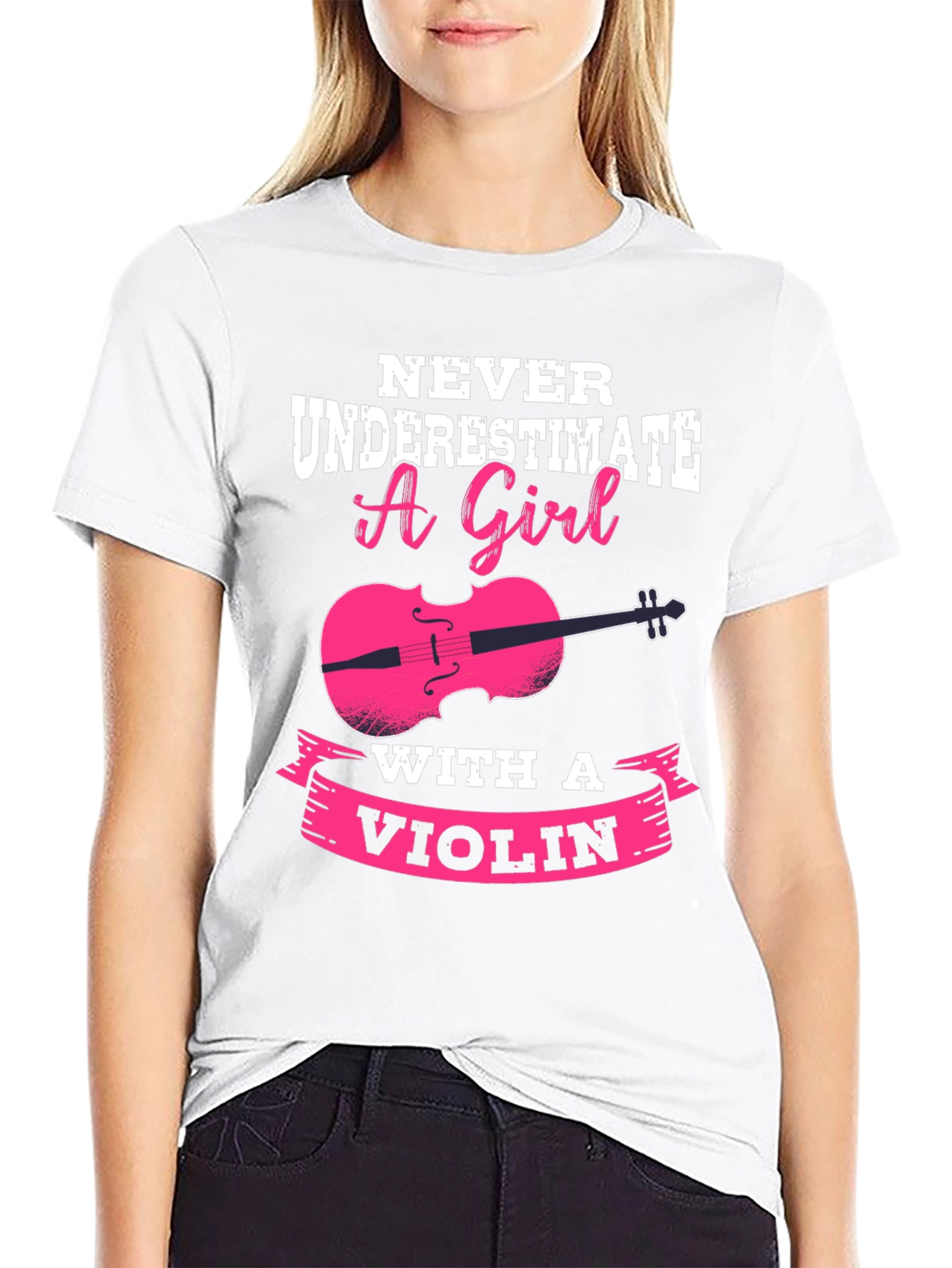 Camiseta Negra con Diseño Violín para Chicas