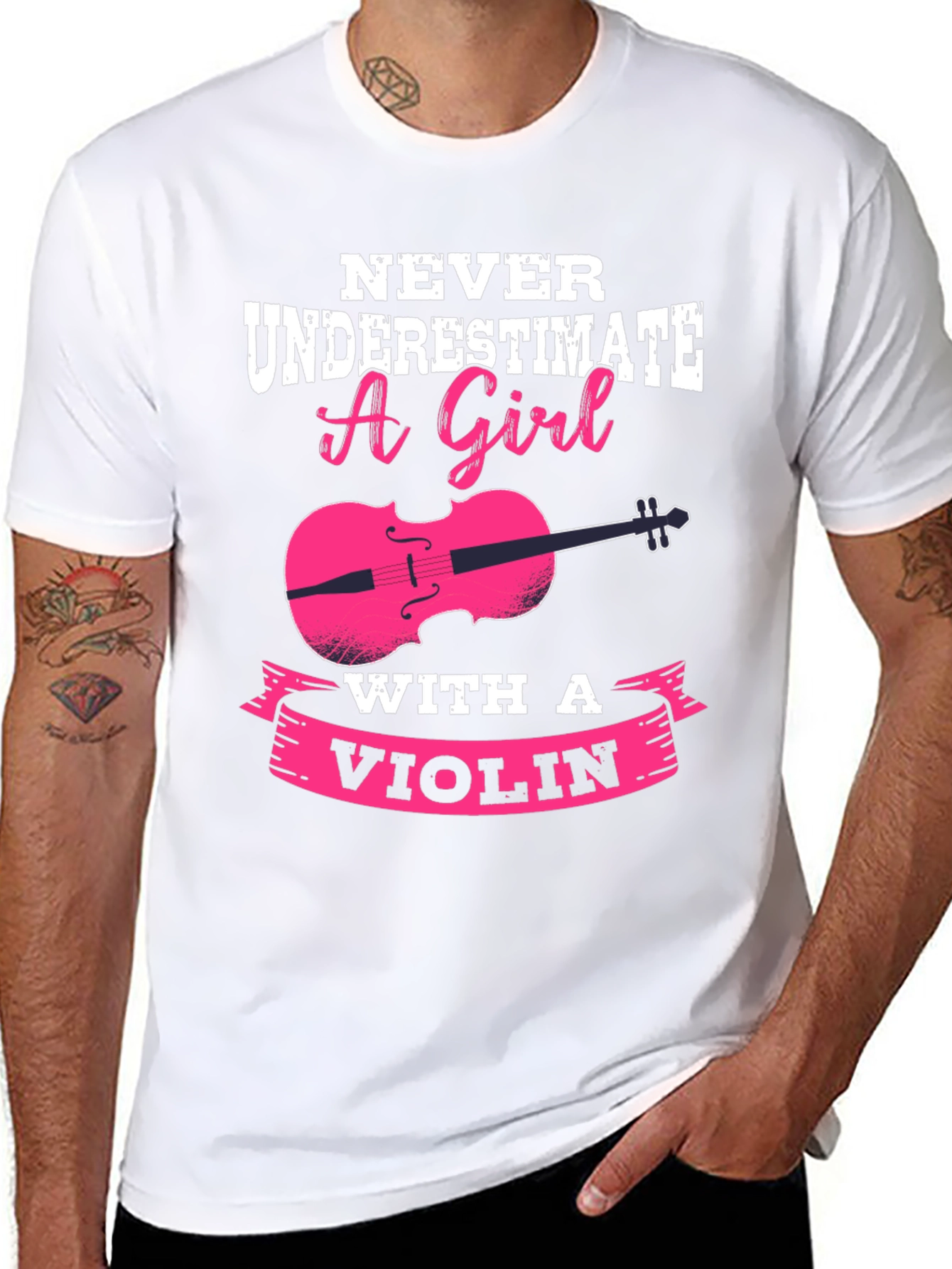 Camiseta Negra con Diseño Violín para Chicas