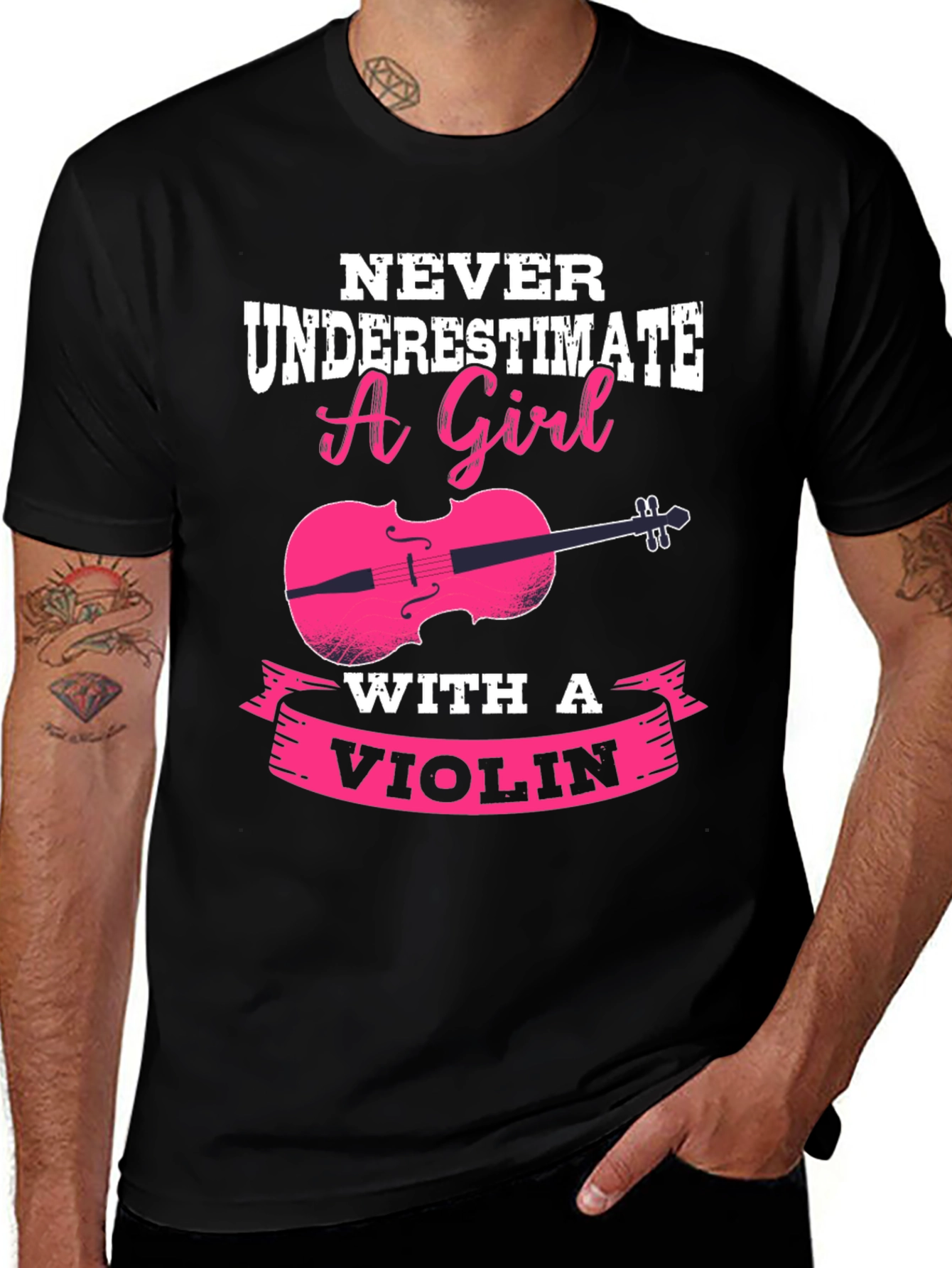 Camiseta Negra con Diseño Violín para Chicas