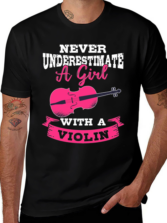 Camiseta Negra con Diseño Violín para Chicas