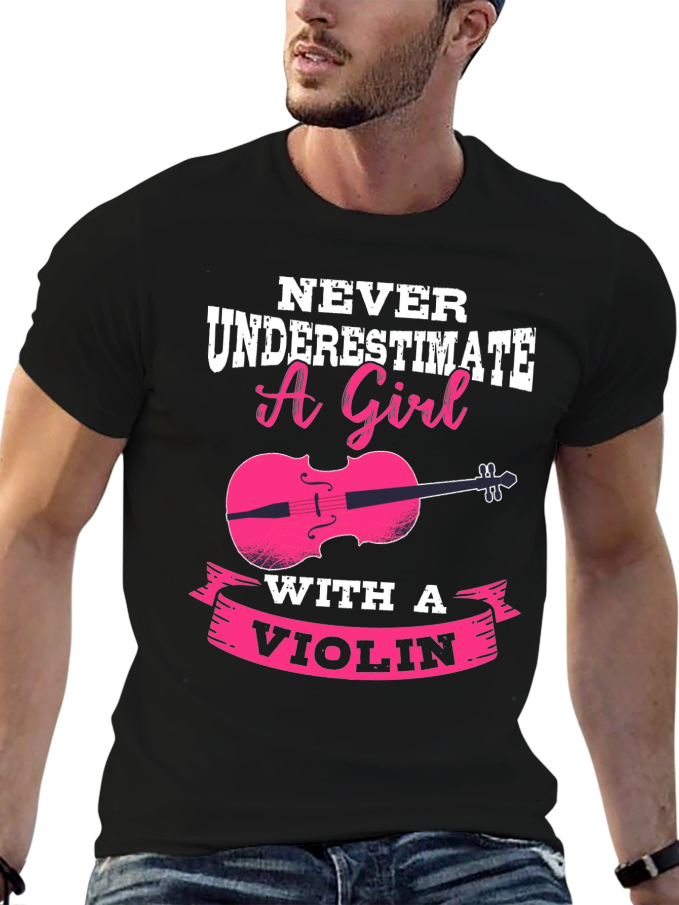 Camiseta Negra con Diseño Violín para Chicas