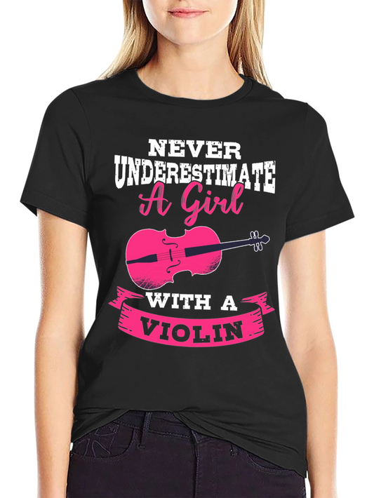 Camiseta Negra con Diseño Violín para Chicas