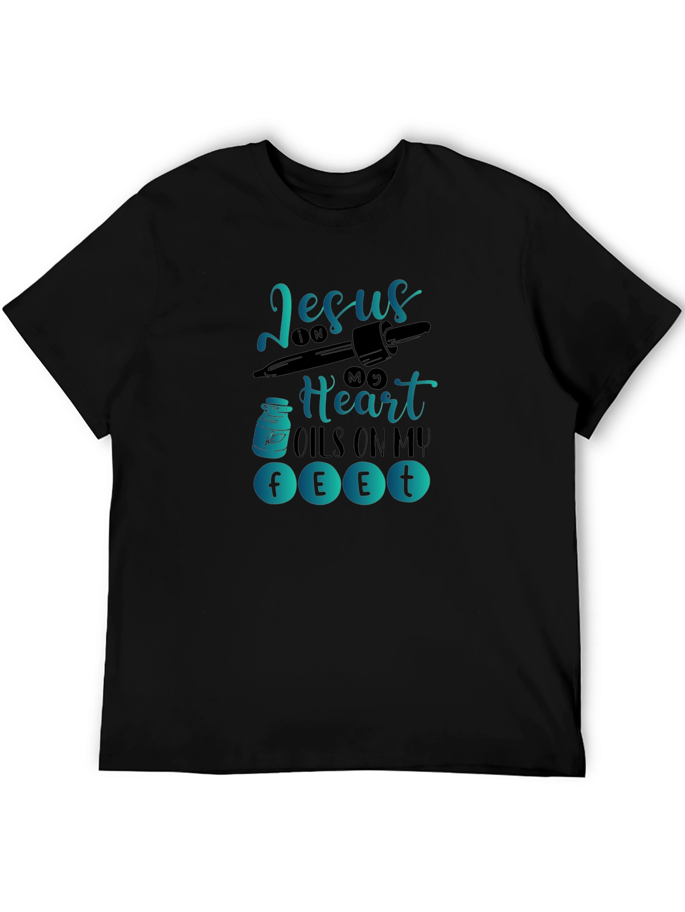 Camiseta Negra con Diseño Gráfico Religioso