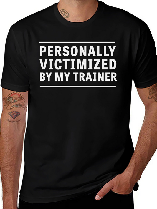 Camiseta Negra Humor Víctima de Mi Entrenador Personal