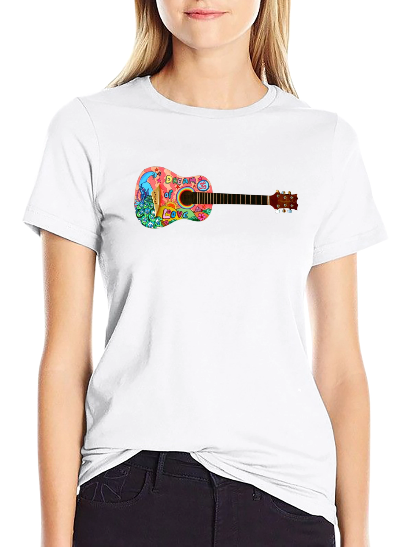 Camiseta Negra con Diseño de Guitarra Dream of Love