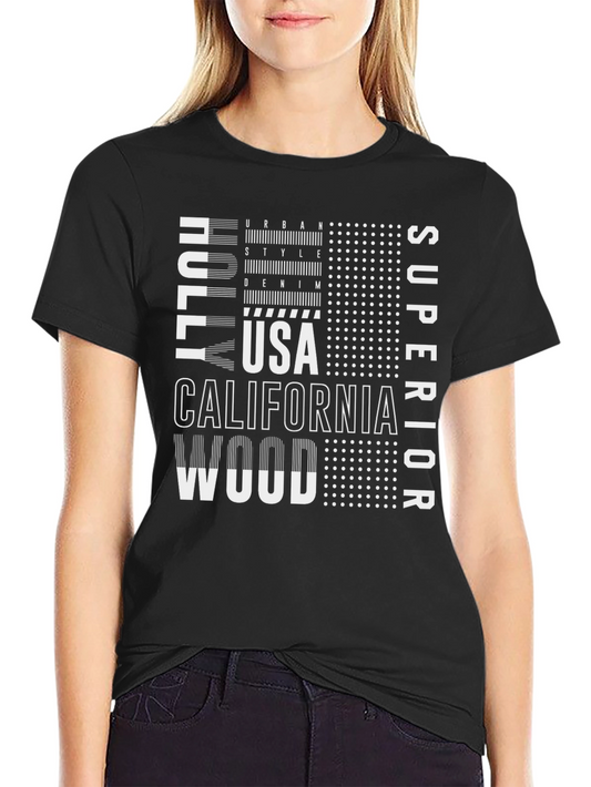 Camiseta Negra Estampada Urbana USA California
