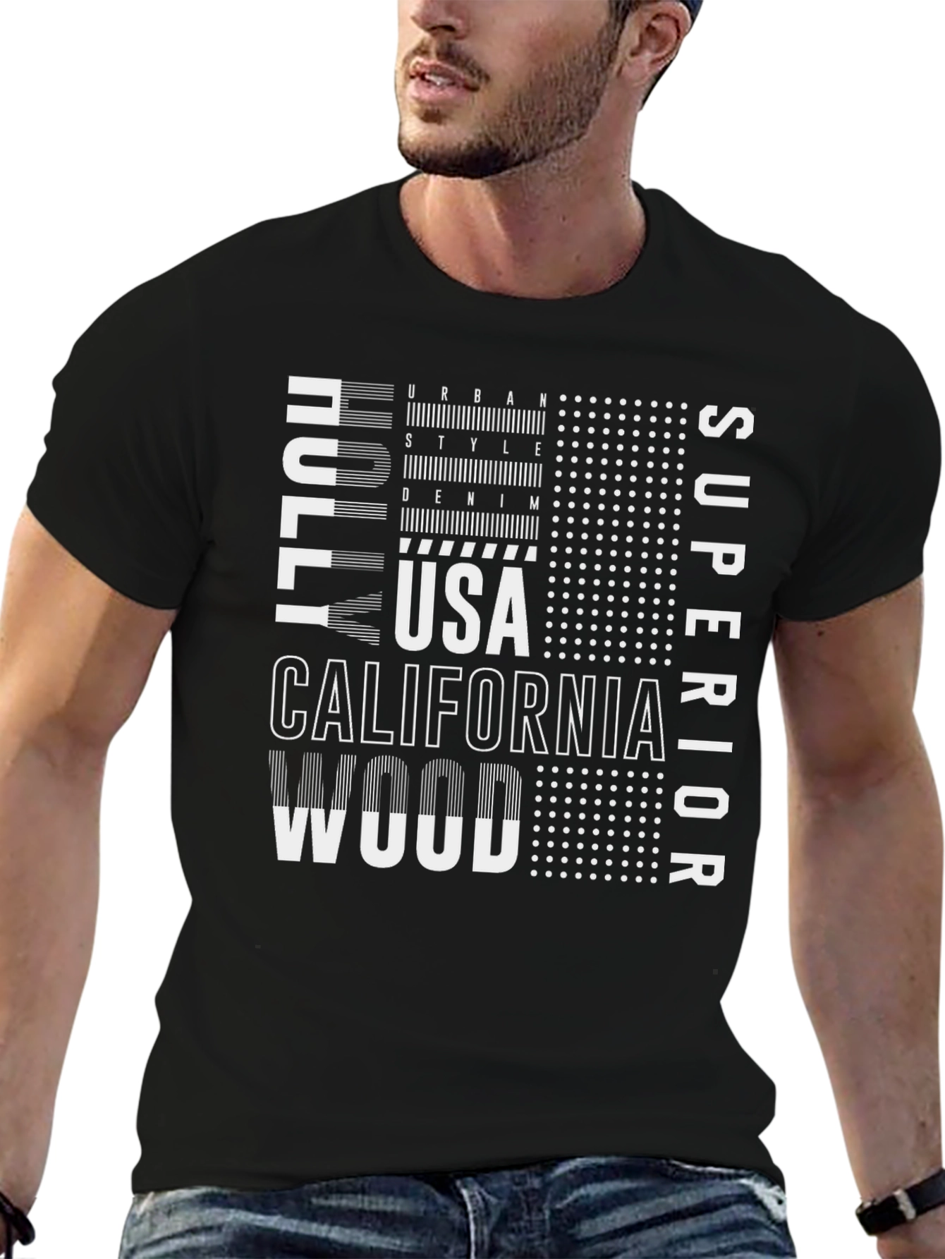 Camiseta Negra Estampada Urbana USA California
