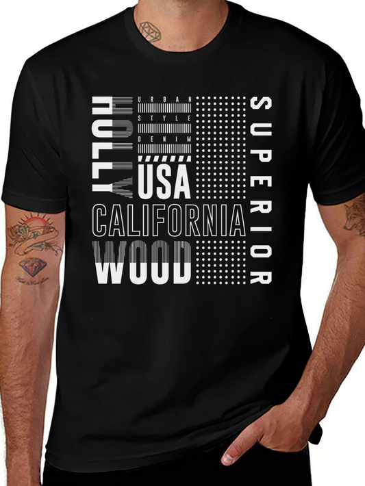Camiseta Negra Estampada Urbana USA California