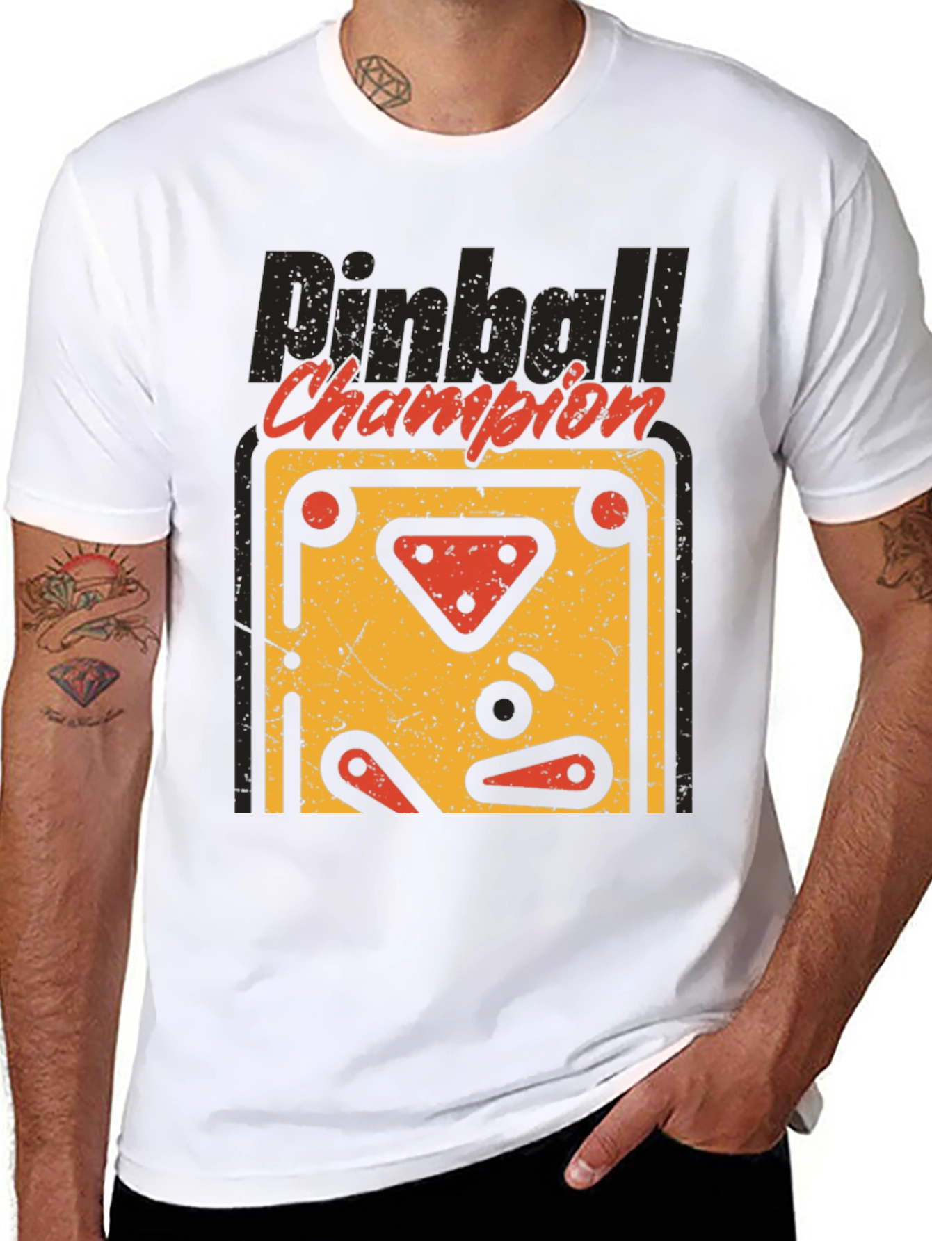 Camiseta Negra Pinball Champion Estilo Retro