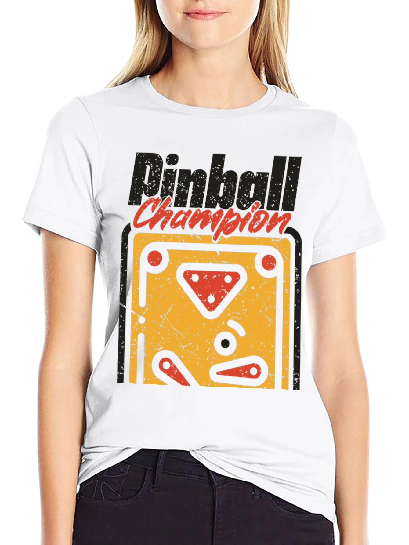 Camiseta Negra Pinball Champion Estilo Retro