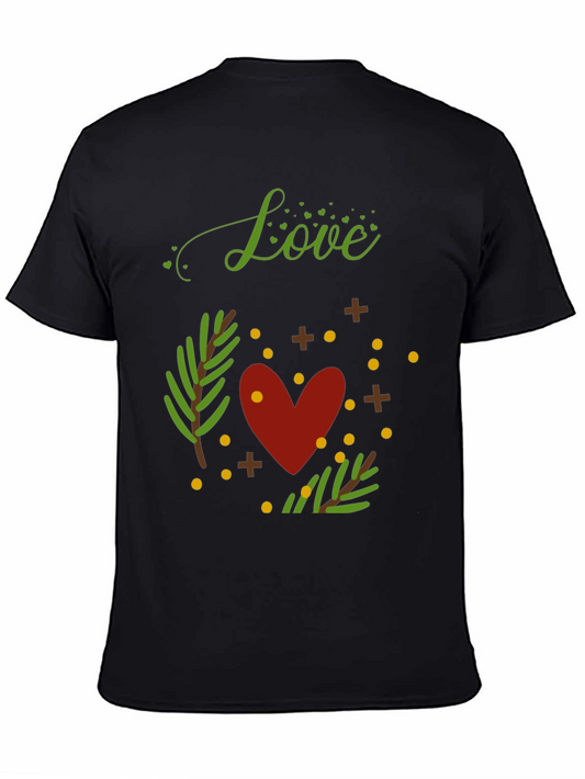 Camiseta Negra con Diseño de Amor y Naturaleza