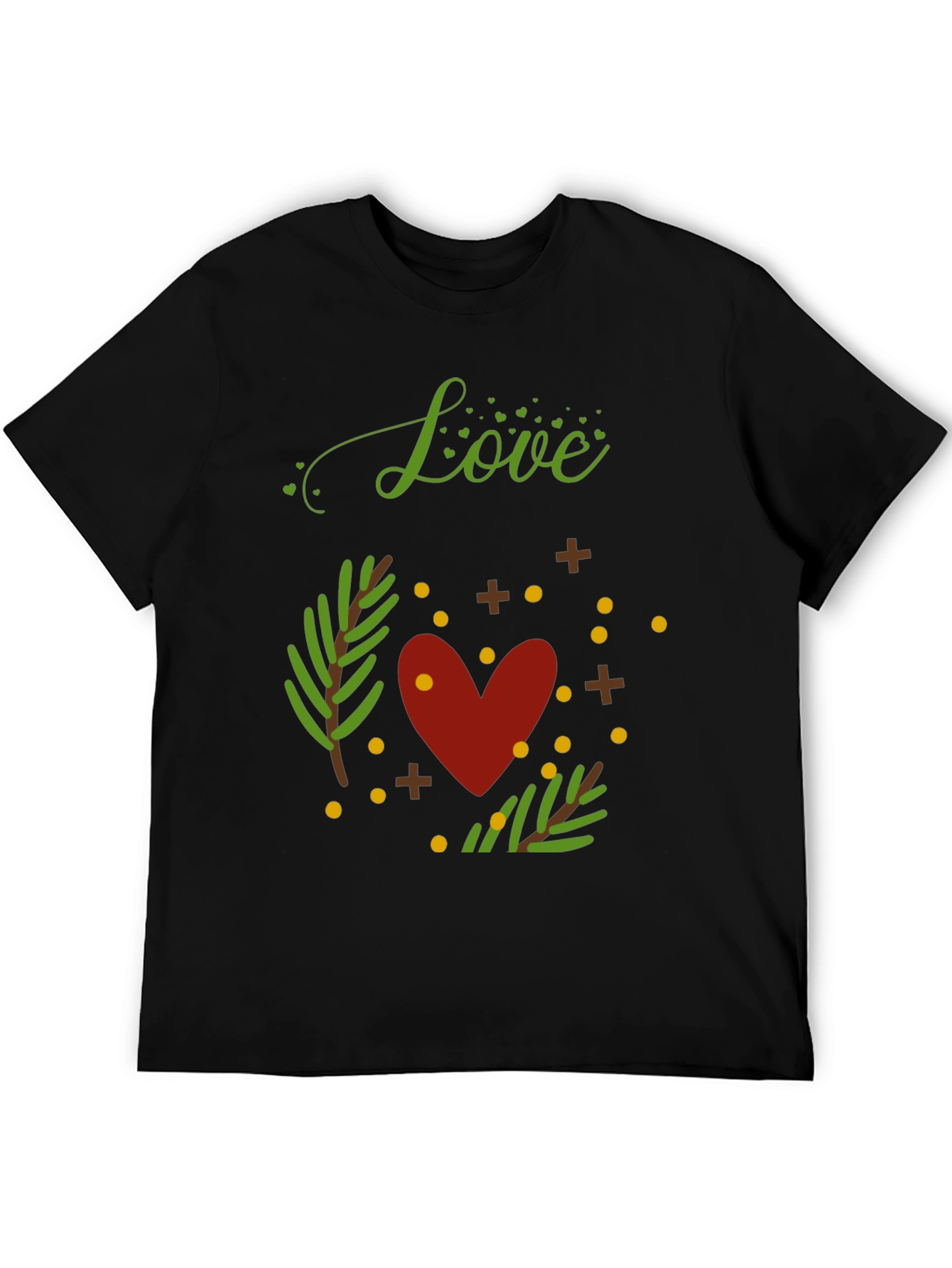Camiseta Negra con Diseño de Amor y Naturaleza