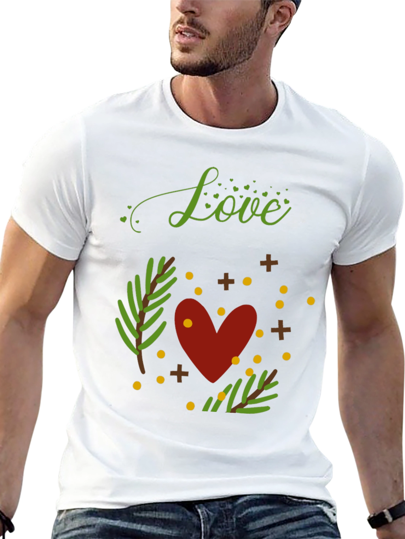 Camiseta Negra con Diseño de Amor y Naturaleza