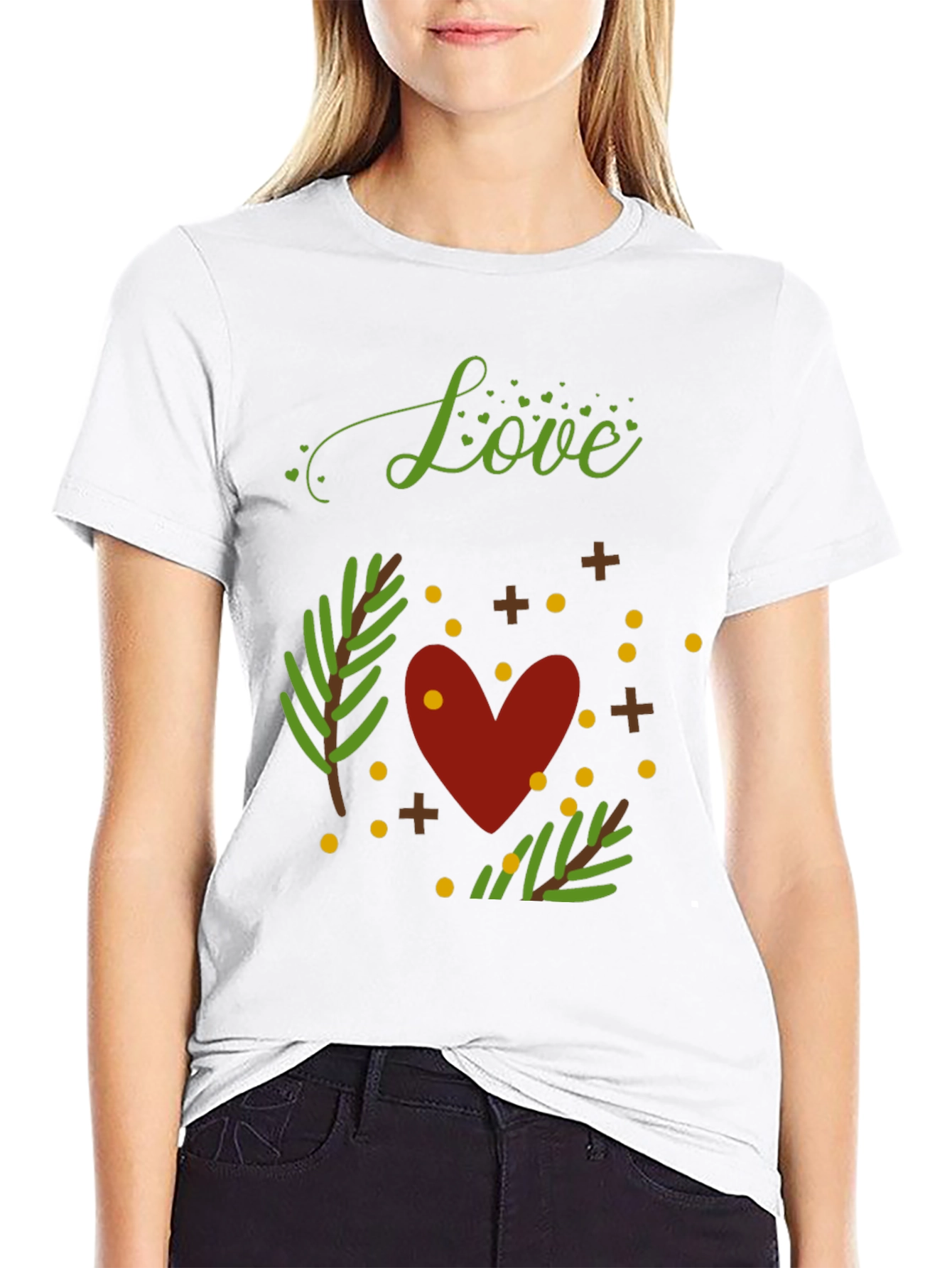 Camiseta Negra con Diseño de Amor y Naturaleza
