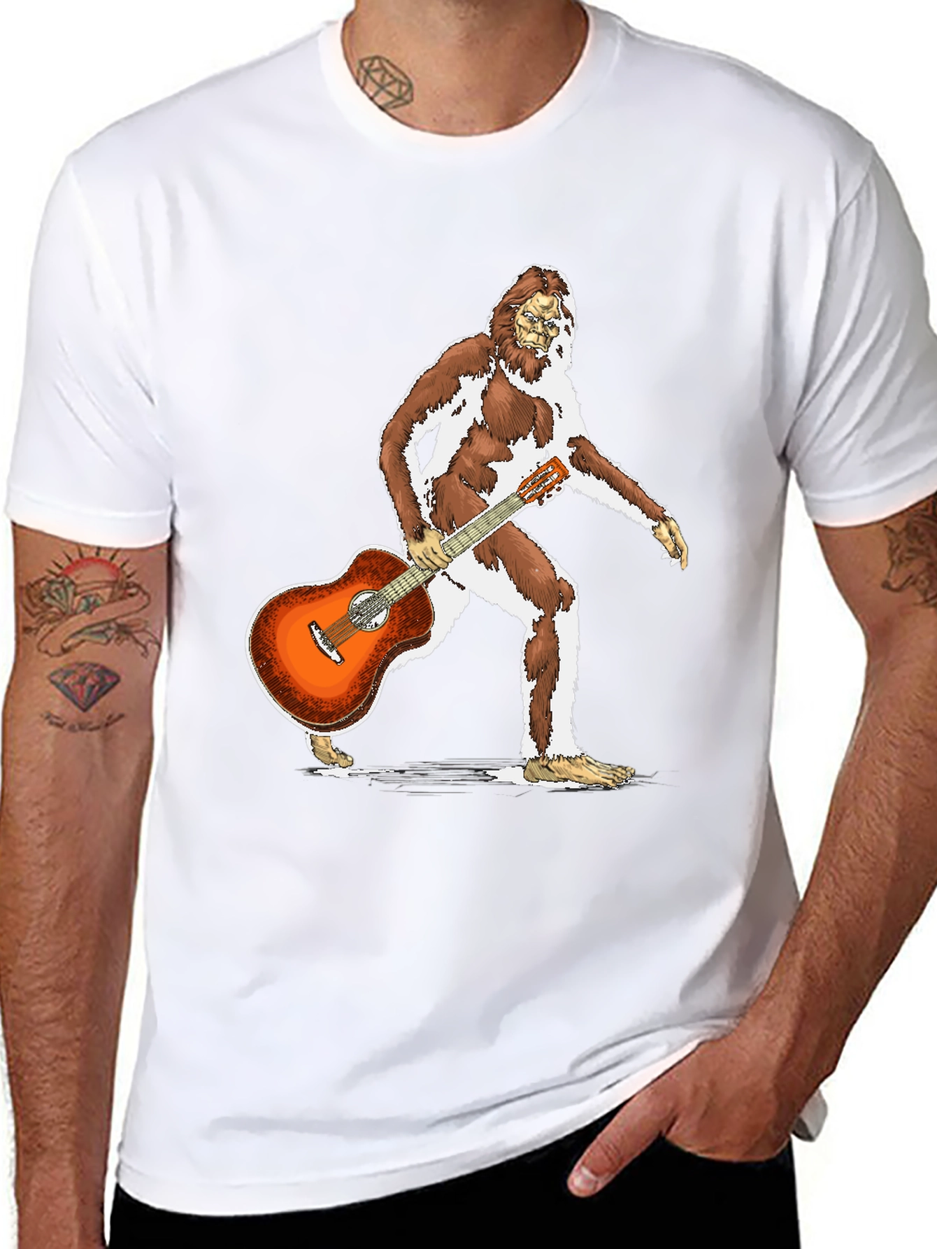 Camiseta Negra con Diseño de Bigfoot Guitarrista