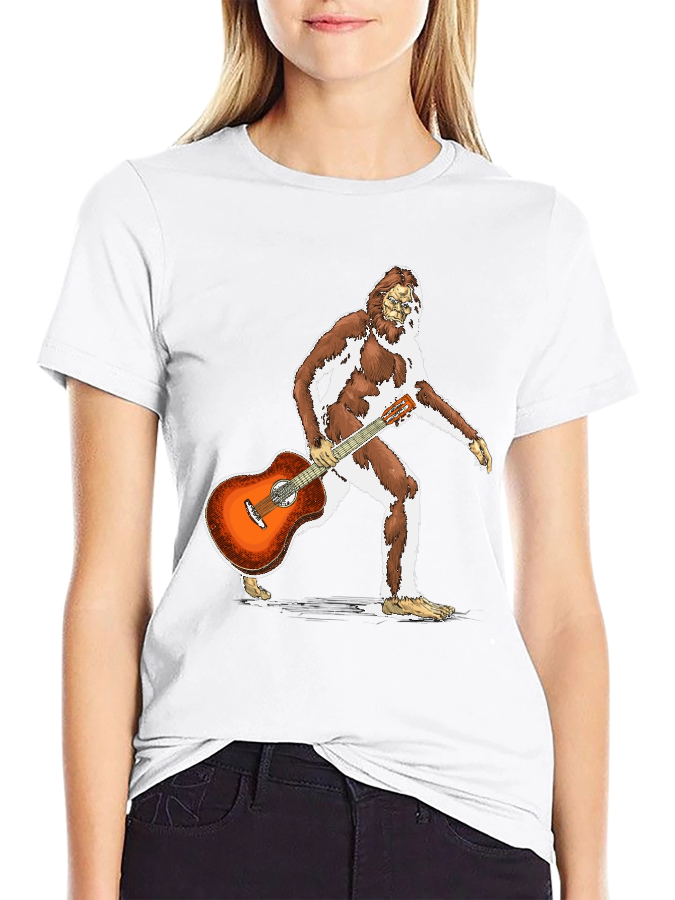 Camiseta Negra con Diseño de Bigfoot Guitarrista