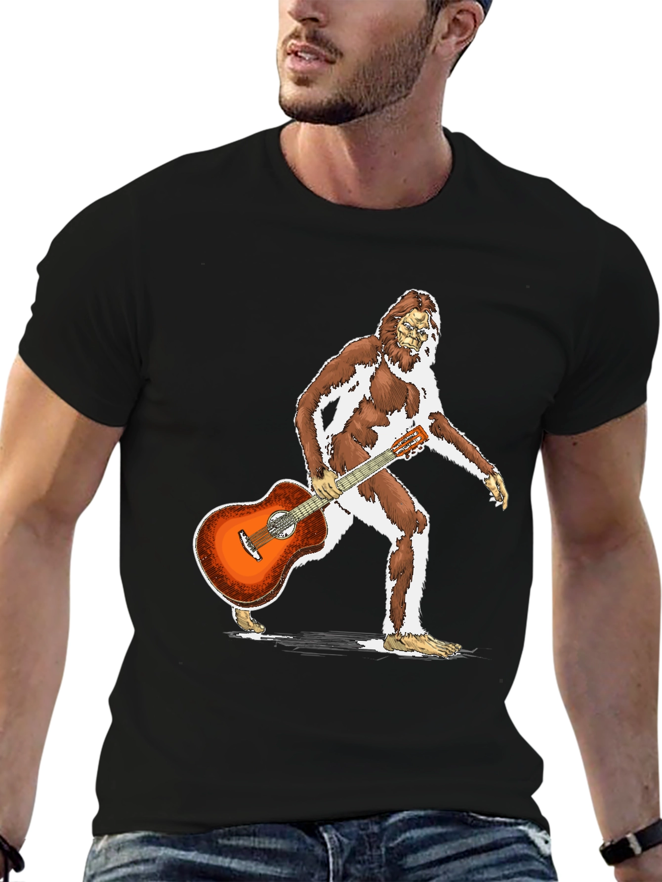 Camiseta Negra con Diseño de Bigfoot Guitarrista