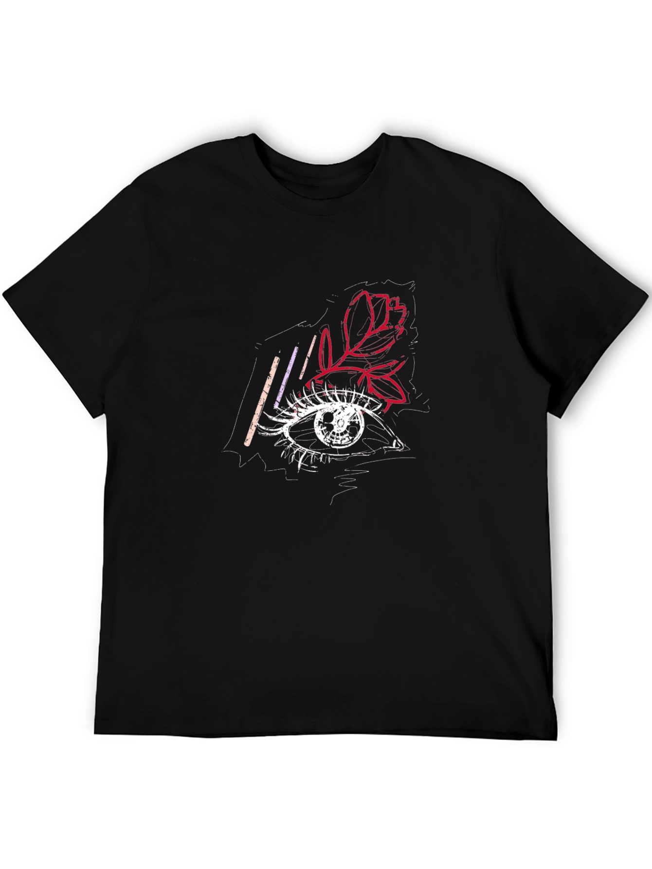 Camiseta Negra con Estampado de Ojo y Rosa