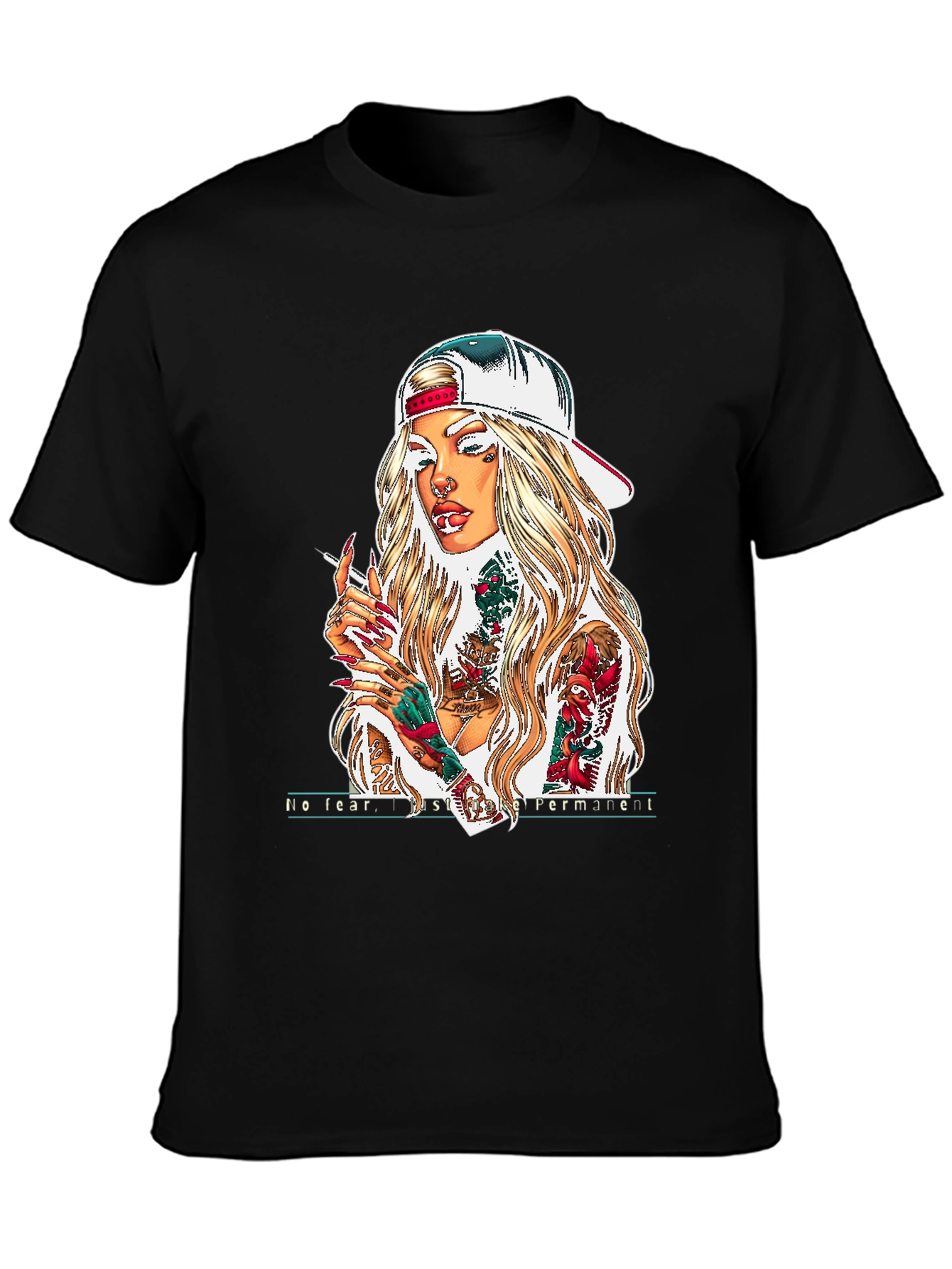 Camiseta Negra con Diseño de Chica Tatuada