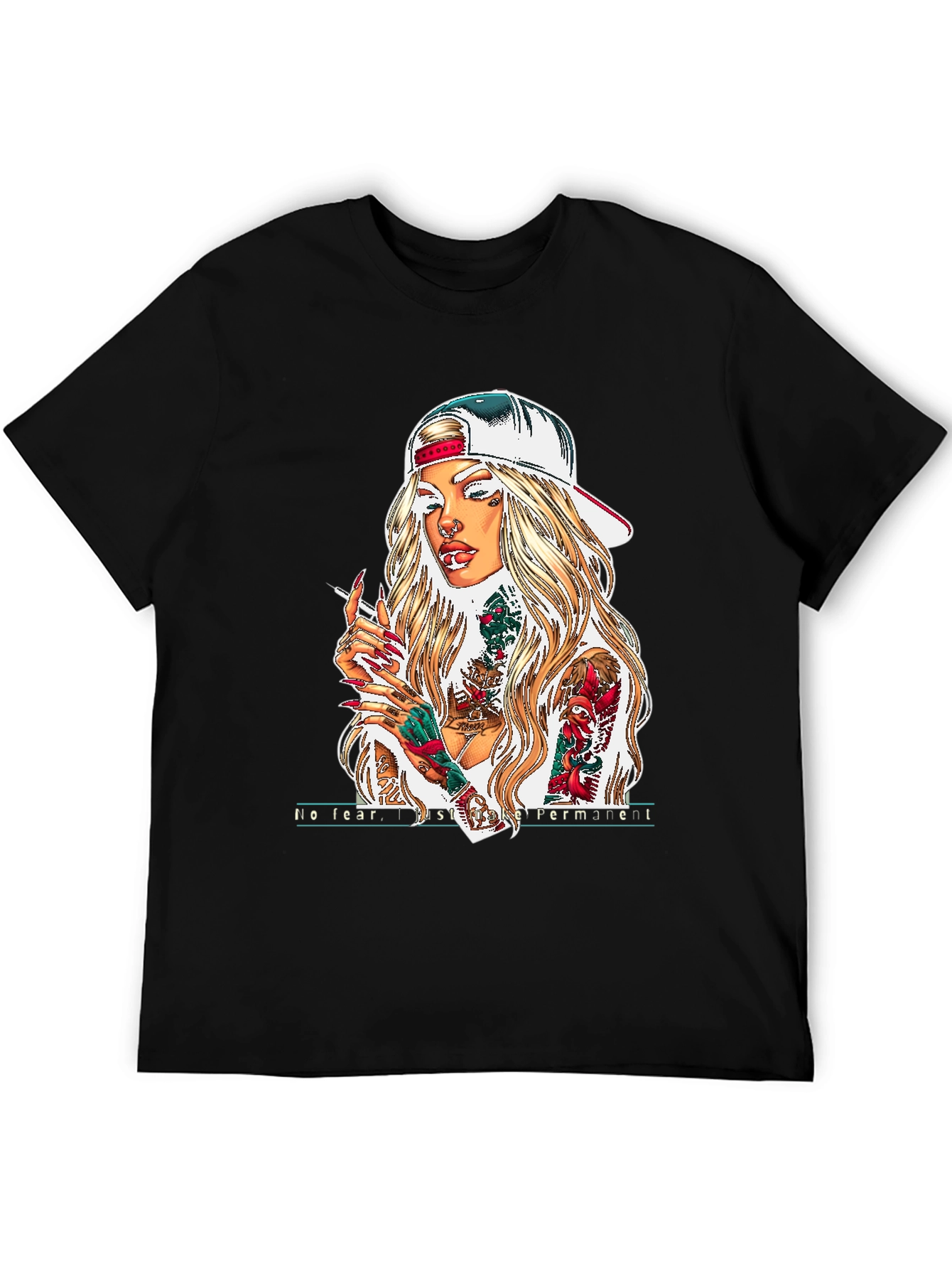 Camiseta Negra con Diseño de Chica Tatuada