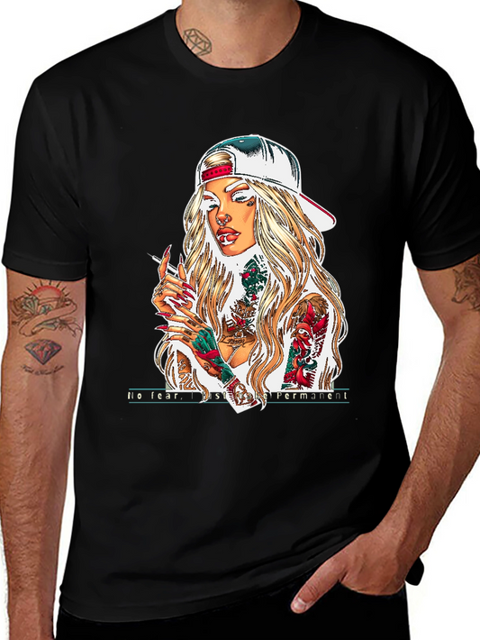 Camiseta Negra con Diseño de Chica Tatuada
