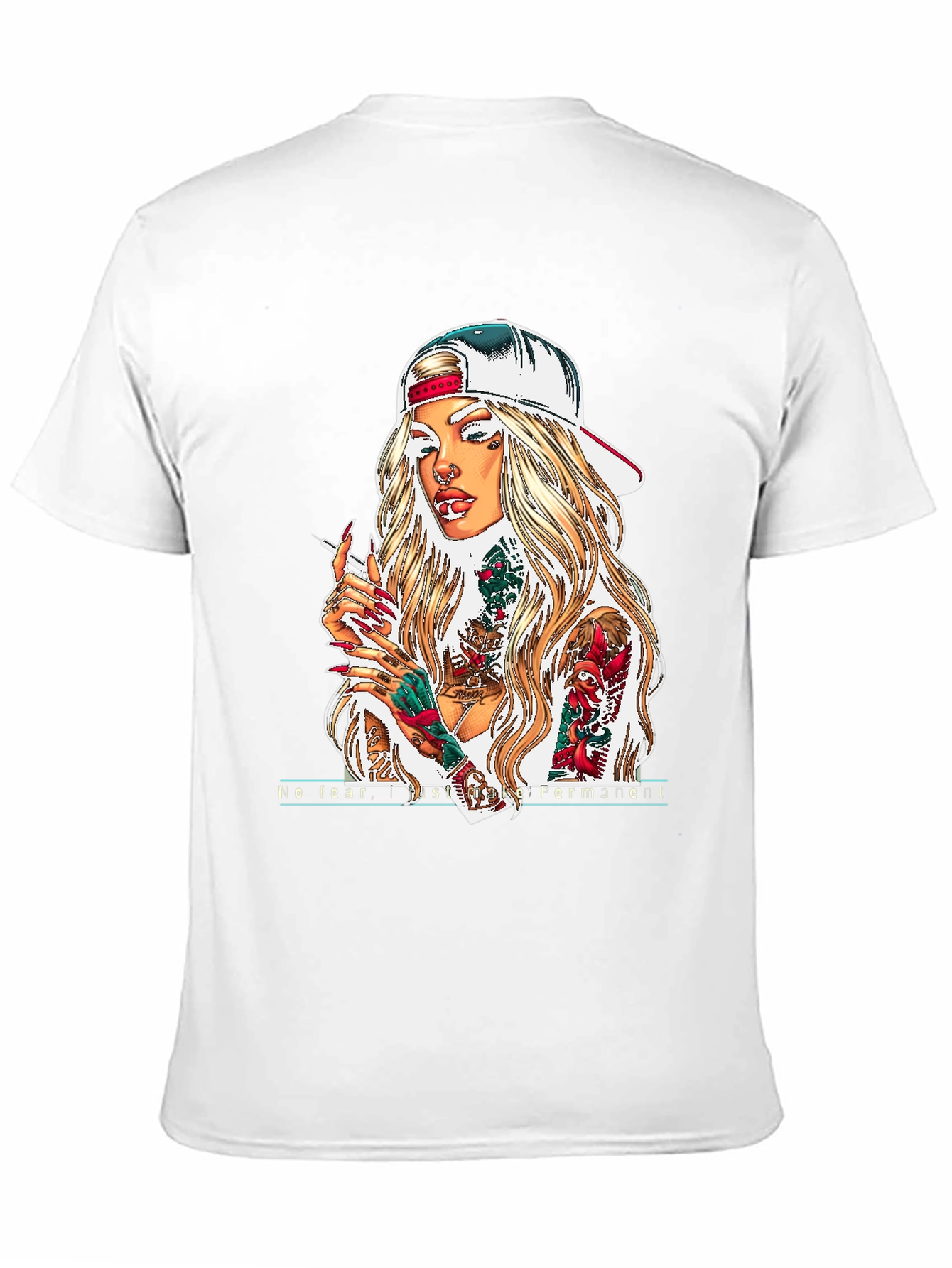 Camiseta Negra con Diseño de Chica Tatuada