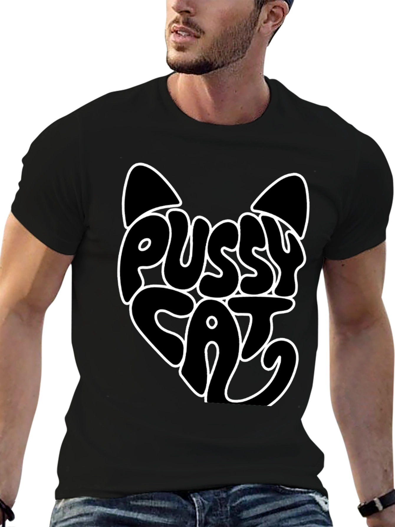 Camiseta Negra con Diseño Pussy Cat