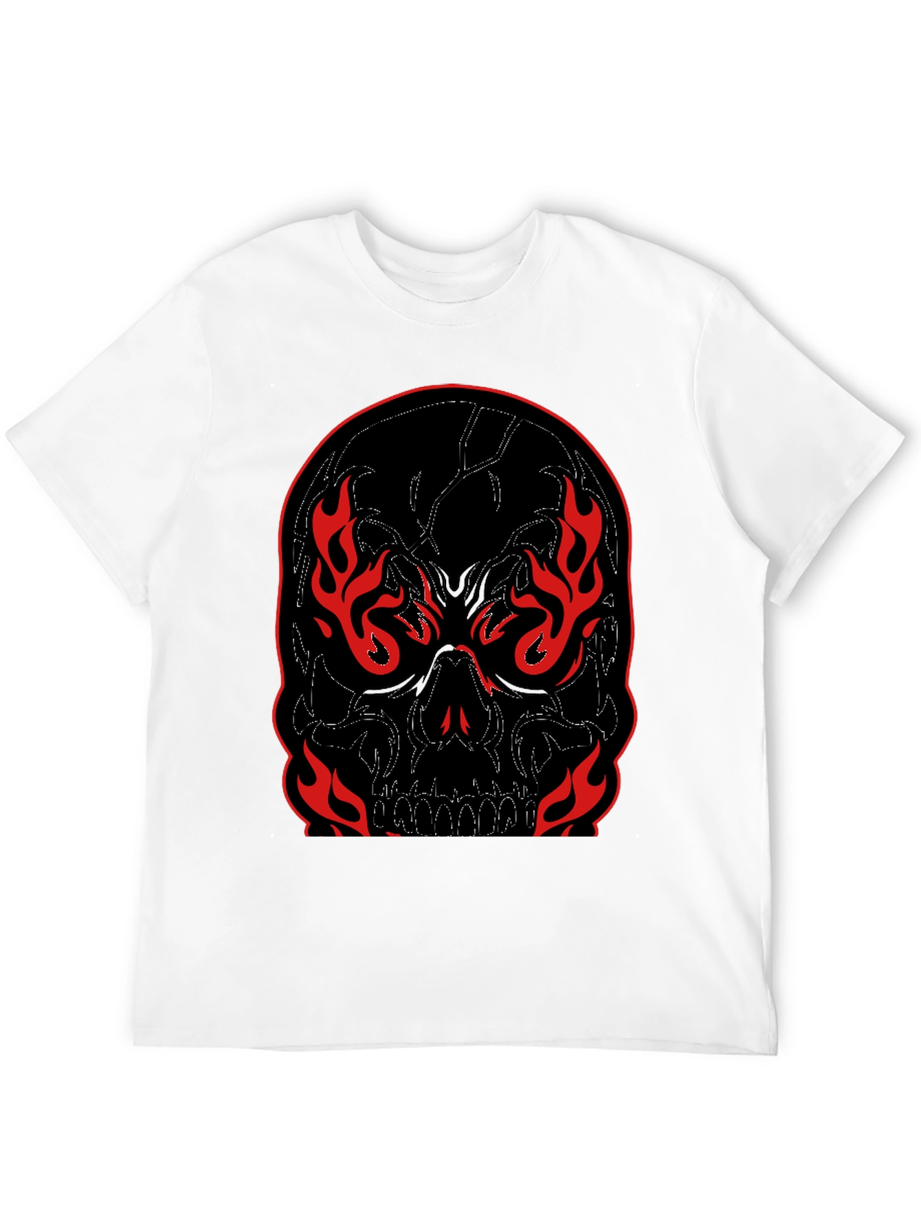 Camiseta Negra con Calavera en Llamas