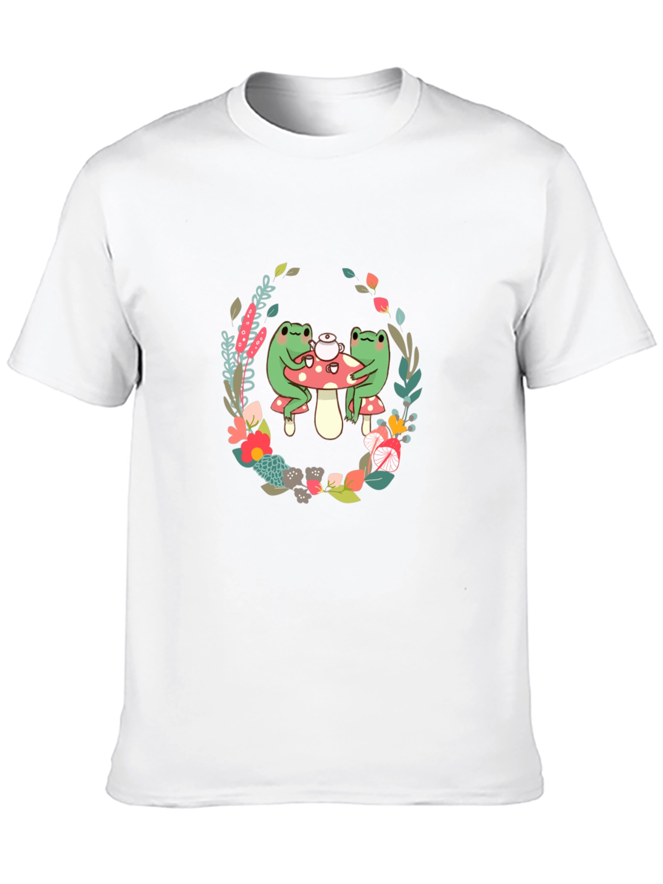 Camiseta Negra con Diseño de Ranas y Flores