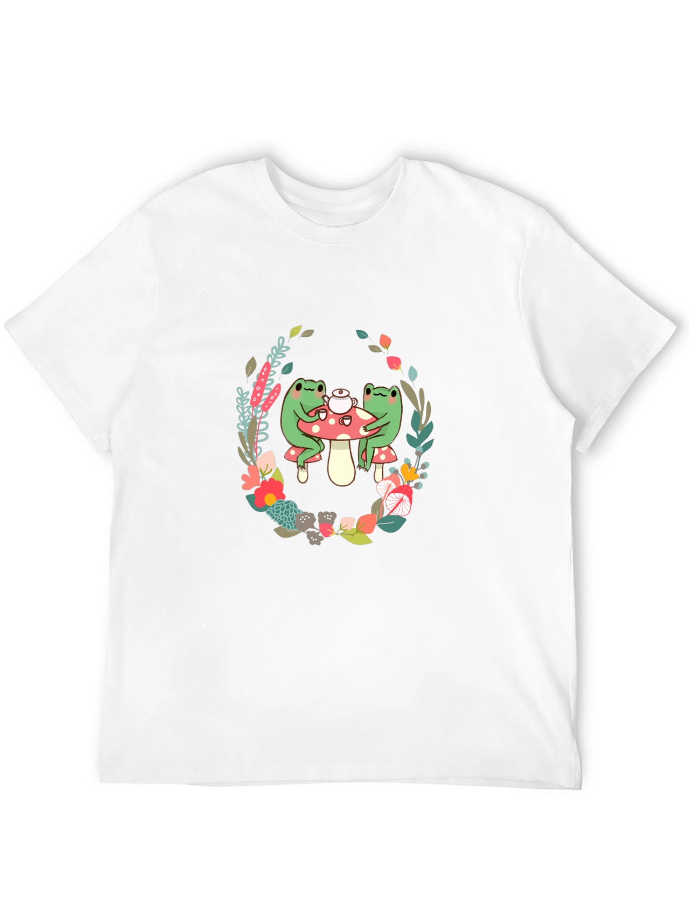Camiseta Negra con Diseño de Ranas y Flores