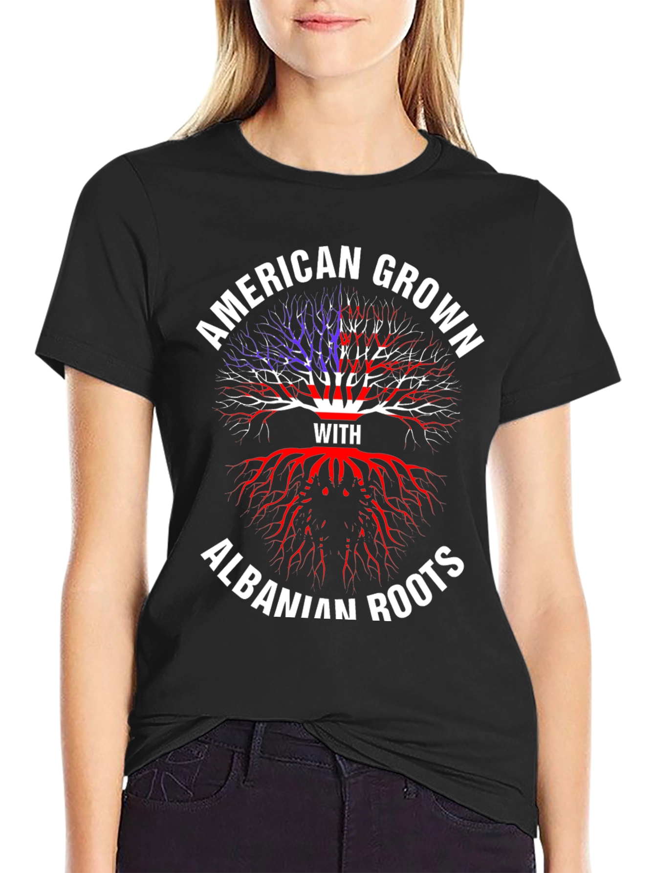 Camiseta Negra American Grown with Albanian Roots