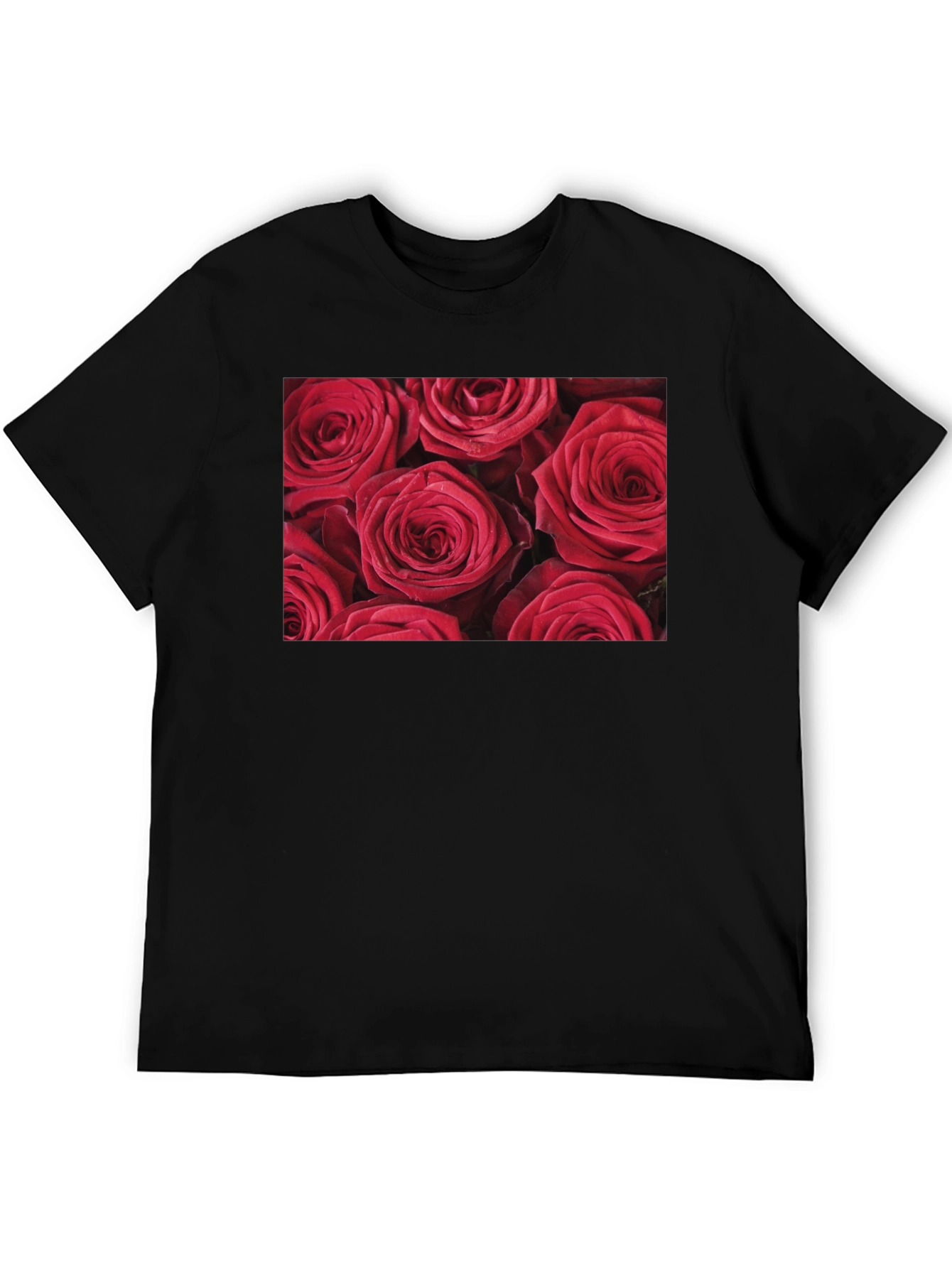 Camiseta Negra con Diseño Floral de Rosas Rojas