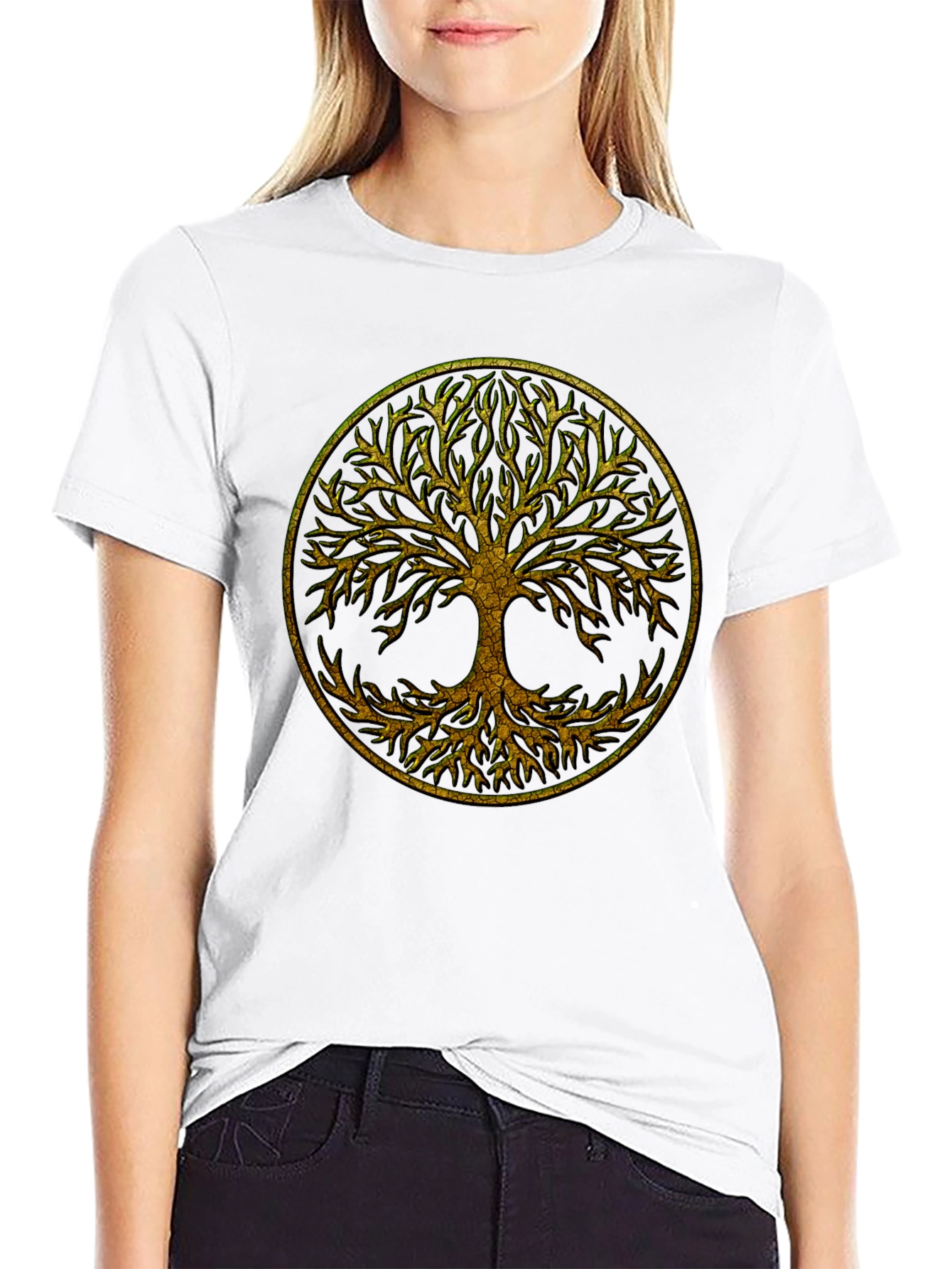 Camiseta Negra con Árbol de la Vida Dorado