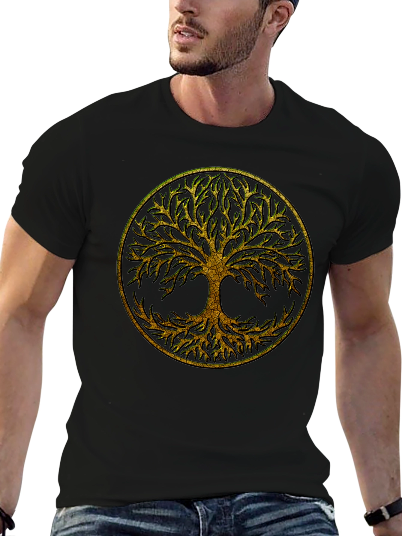 Camiseta Negra con Árbol de la Vida Dorado