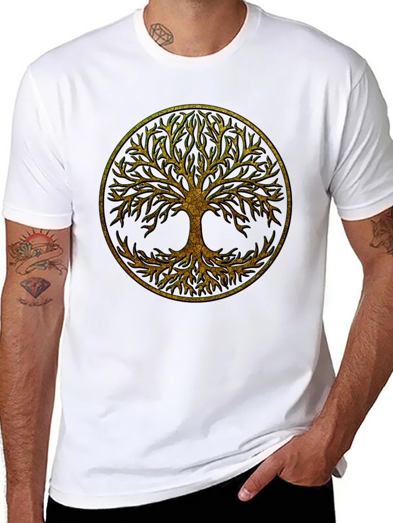 Camiseta Negra con Árbol de la Vida Dorado
