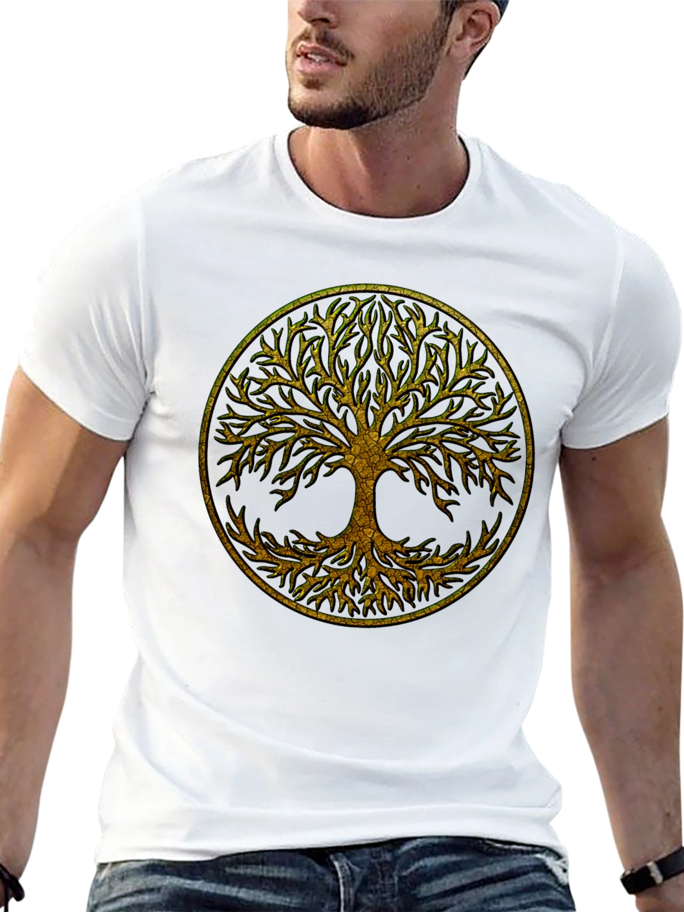 Camiseta Negra con Árbol de la Vida Dorado