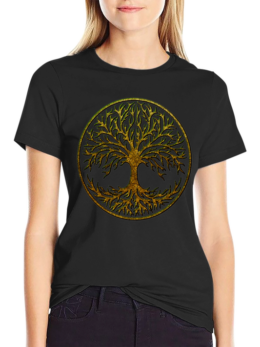 Camiseta Negra con Árbol de la Vida Dorado